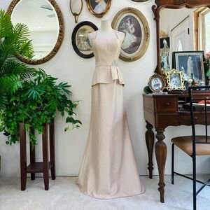 VENUS Blush Peplum Floor-Length Prom Dress